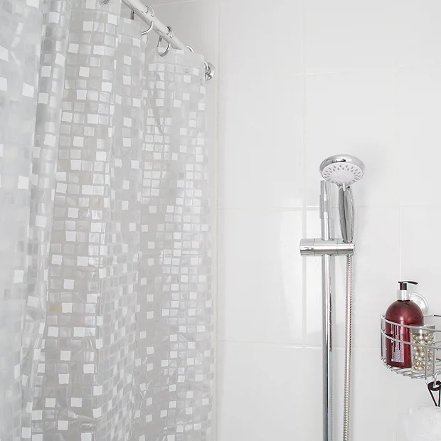 Croydex Silver Mosaic PVC Shower Curtain W1800 X H1800mm 5 Croydex Silver Mosaic PVC Shower Curtain W1800 X H1800mm - Image 3