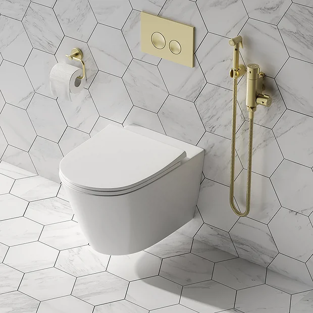 Arezzo Round Douche Shower Spray Kit With Wall Bracket And Hose Brushed Brass 3 Arezzo Round Douche Shower Spray Kit With Wall Bracket And Hose Brushed Brass