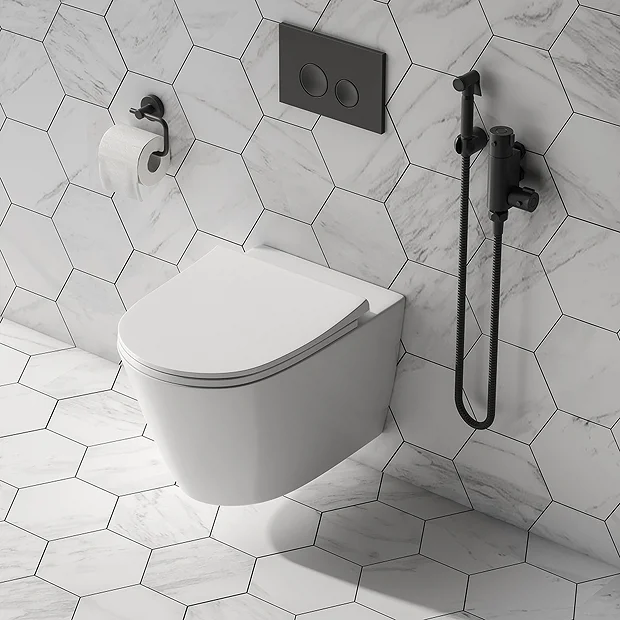 Arezzo Round Douche Shower Spray Kit With Wall Bracket And Hose Matt Black 5 Arezzo Round Douche Shower Spray Kit With Wall Bracket And Hose Matt Black - Image 3