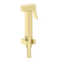 Arezzo Square Douche Shower Spray Kit With Wall Bracket And Hose Brushed Brass