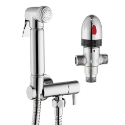 Cruze Bathroom Cruze Modern Thermostatic Douche Shower Spray Kit With Shut Off Valve + Hose