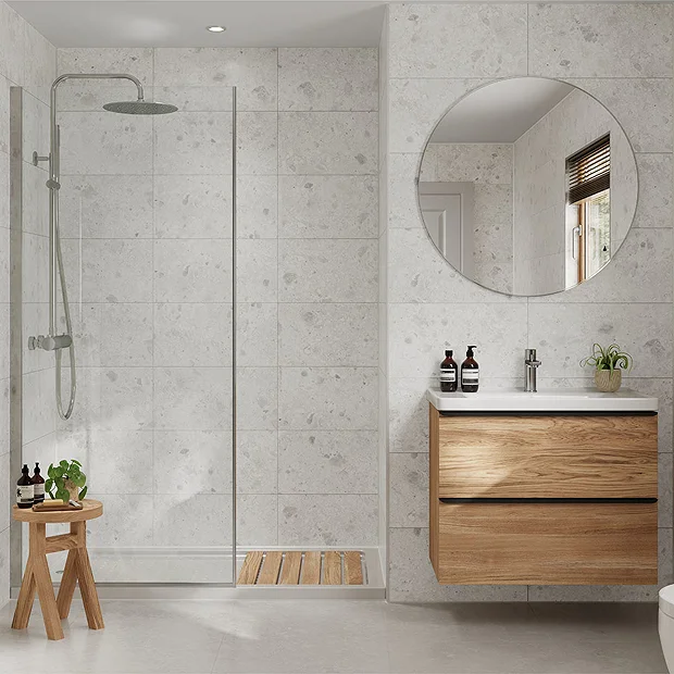 Multipanel Tile Effect White Terrazzo H2400 X W598mm Bathroom Wall Panel - Hydrolock Tongue And Groove 4 Multipanel Tile Effect White Terrazzo H2400 X W598mm Bathroom Wall Panel - Hydrolock Tongue And Groove - Image 2