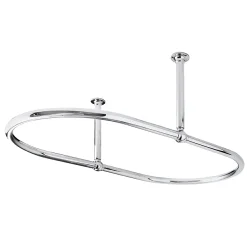 Old London - Chrome Oval Shower Curtain Rail With Middle Ceiling Mounts